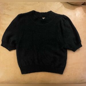 Free People Cashmere Puff Sleeve Cropped Sweater. Short Sleeve. Medium. Black.🖤